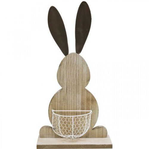 Floristik24 Holzhase mit Korb, Frühlingsdeko, Osterhase mit Pflanzkorb Natur, Weiß H48cm