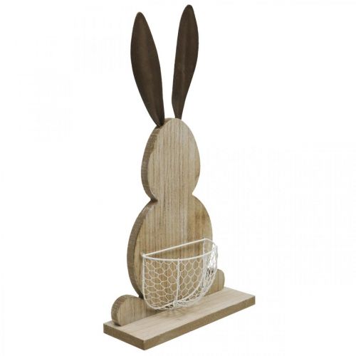 Floristik24 Holzhase mit Korb, Frühlingsdeko, Osterhase mit Pflanzkorb Natur, Weiß H48cm