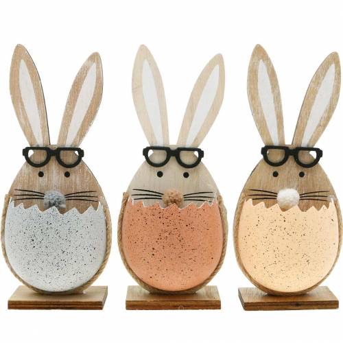 Floristik24 Holz-Hase im Ei, Frühlingsdeko, Hasen mit Brille, Osterhasen 3St