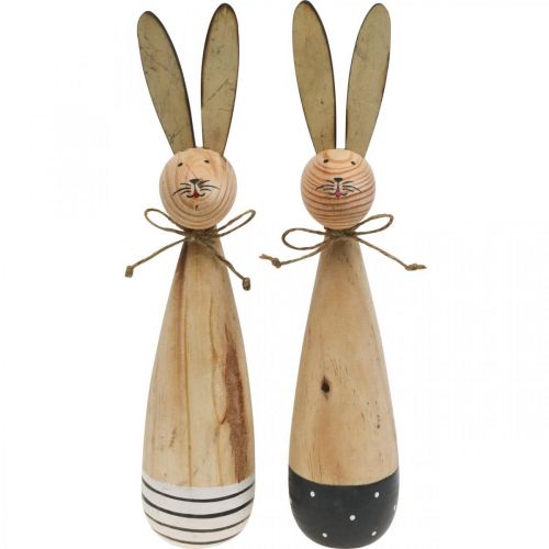 Floristik24 Osterhasen, Frühlingsdeko aus Holz, Ostern Natur, Schwarz-Weiß H28cm 2er-Set