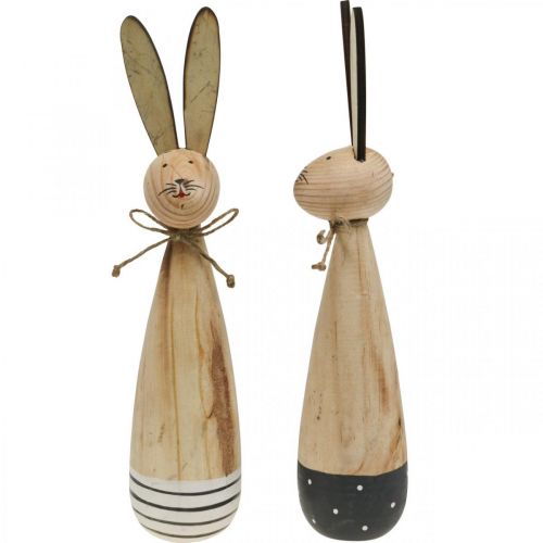 Floristik24 Osterhasen, Frühlingsdeko aus Holz, Ostern Natur, Schwarz-Weiß H28cm 2er-Set