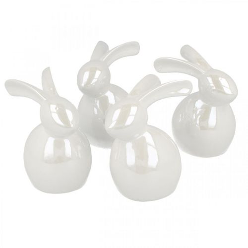 Floristik24 Dekohase, Osterdeko, Keramik Osterhase Weiß, Perlmuttfarben H9,5cm 4St