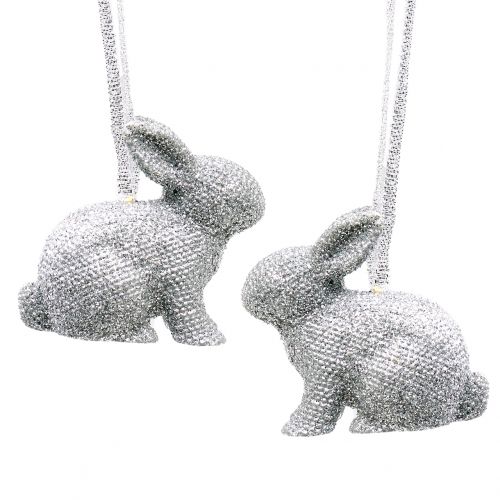 Floristik24 Hase zum Hängen Silber Glitzer 5cm 8St