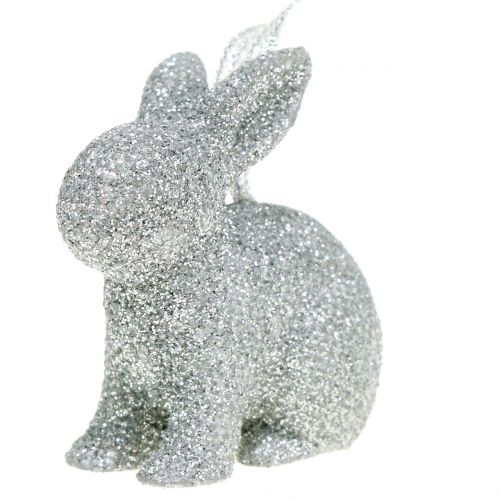 Floristik24 Hase zum Hängen Silber Glitzer 5cm 8St