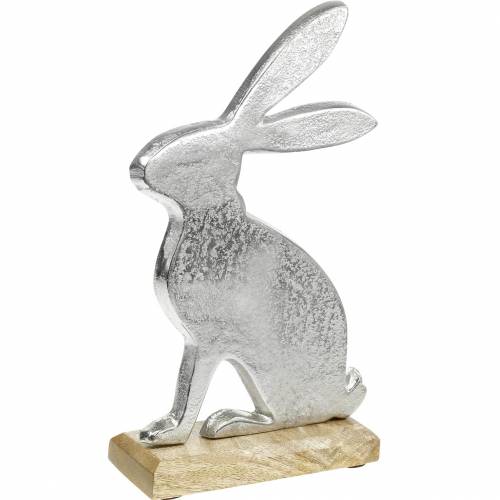 Floristik24 Hase silbern Metall Holzsockel Osterhase Dekoration Ostern