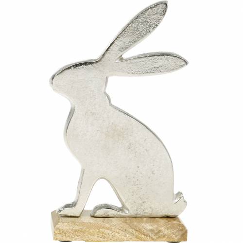 Floristik24 Hase silbern Metall Holzsockel Osterhase Dekoration Ostern