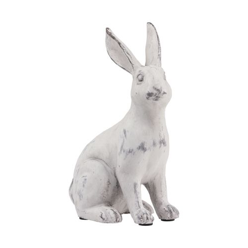 Hase sitzend Deko Hase Kunststein Weiß Grau H21,5cm