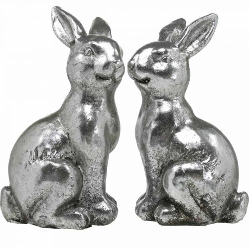 Artikel Deko Hase sitzend Osterdeko Silbern Vintage H13cm 2St