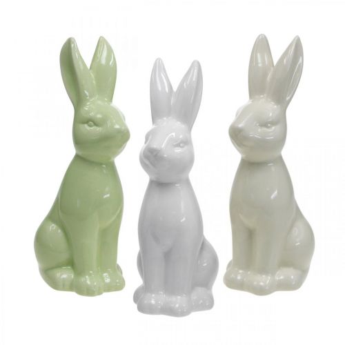 Floristik24 Hase Keramik Weiß, Creme, Grün Osterhase Deko Figur H13cm 3St