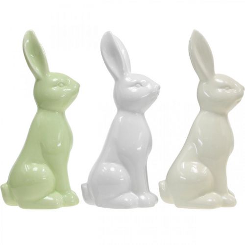 Floristik24 Hase Keramik Weiß, Creme, Grün Osterhase Deko Figur H13cm 3St