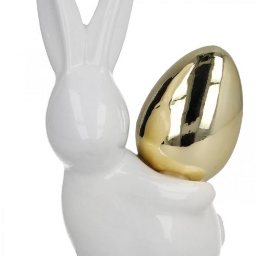 Artikel Hasen mit Goldei, Keramikhasen für Ostern edel Weiß, Golden H13cm 2St