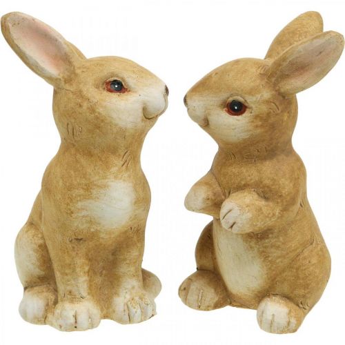 Artikel Hase sitzend, Keramikdeko, Ostern, Hasenpaar Braun H15cm 2er-Set