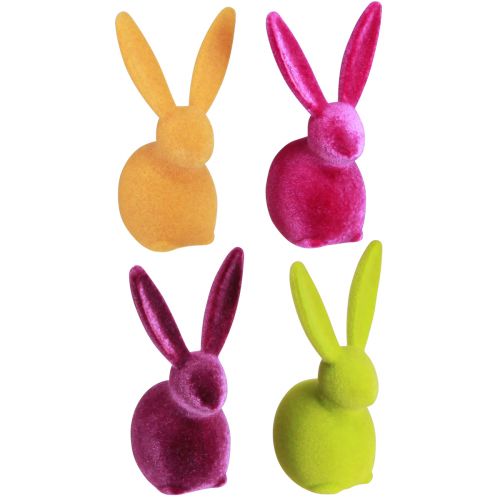 Floristik24 Hasen klein Sitzende Osterhasen Bunt beflockt – 2. Wahl – 13cm 8 St