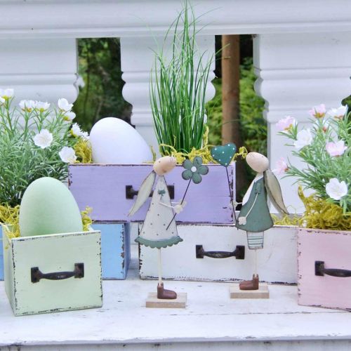 Floristik24 Osterdeko aus Metall, Frühling, Osterhasen-Pärchen, Tischdeko Grün, Beige L29,5/31,5cm 2er-Set