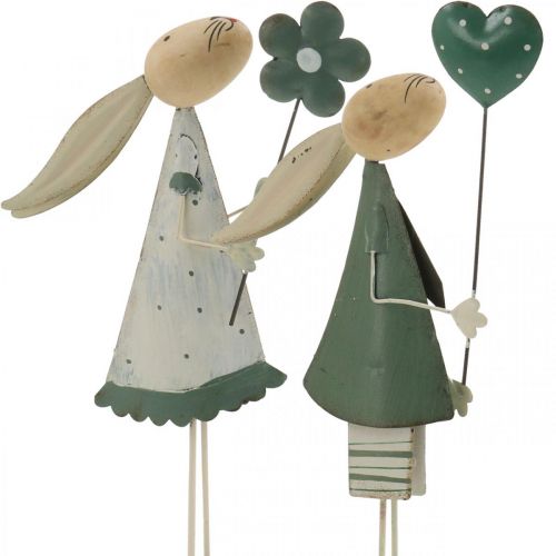 Floristik24 Osterdeko aus Metall, Frühling, Osterhasen-Pärchen, Tischdeko Grün, Beige L29,5/31,5cm 2er-Set