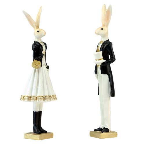 Floristik24 Hasen Deko Hasenpaar Schwarz Gold Weiß Tischdeko H32cm 2St