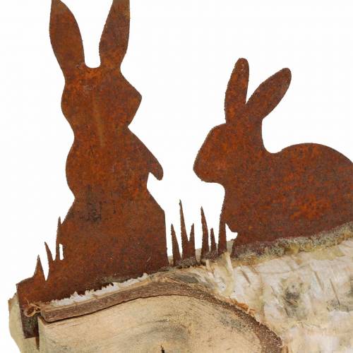 Floristik24 Hasenfamilie Metall Rost auf Holzfuß Birke 25cm H9cm