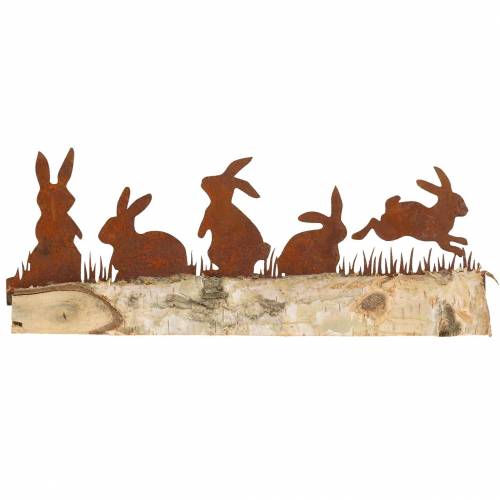 Floristik24 Hasenfamilie Metall Rost auf Holzfuß Birke 25cm H9cm