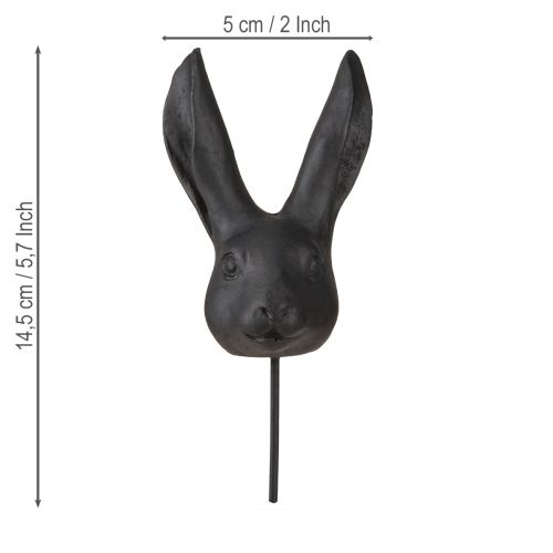 Floristik24 Hasenkopf Deko am Stab Hasen Schwarz matt 10cm 2St