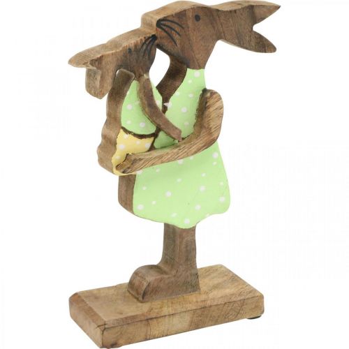 Floristik24 Hasenmutter mit Kind, Osterdeko, Frühling, Osterhasen aus Holz Natur, Grün, Gelb H22cm