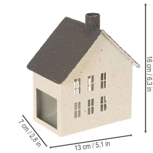 Lichthaus aus Metall Hausform Windlicht 16 cm Grau Beige | Floristik24.at