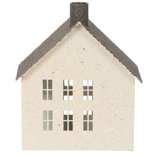Lichthaus aus Metall Hausform Windlicht 16 cm Grau Beige | Floristik24.at