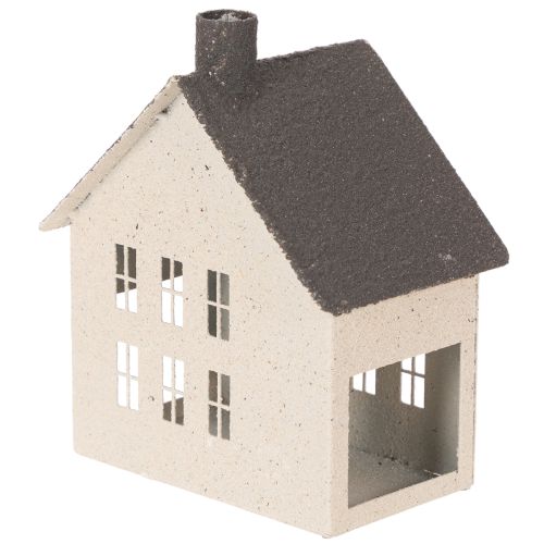 Lichthaus aus Metall Hausform Windlicht 16 cm Grau Beige | Floristik24.at