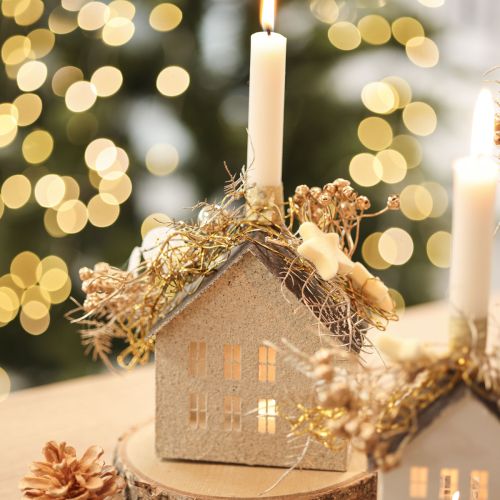 Artikel Lichthaus aus Metall Hausform Windlicht 16 cm Grau Beige