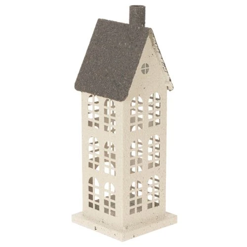 Dekohaus aus Metall mit Fenstern und Kamin 28 cm beige-grau | Floristik24.at