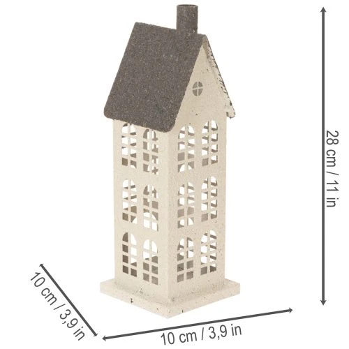 Dekohaus aus Metall mit Fenstern und Kamin 28 cm beige-grau | Floristik24.at