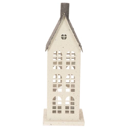 Dekohaus aus Metall mit Fenstern und Kamin 28 cm beige-grau | Floristik24.at