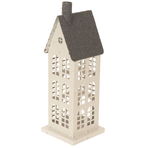 Dekohaus aus Metall mit Fenstern und Kamin 28 cm beige-grau | Floristik24.at