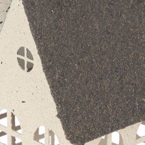Dekohaus aus Metall mit Fenstern und Kamin 28 cm beige-grau | Floristik24.at