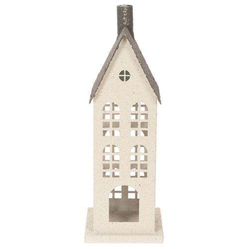 Dekohaus aus Metall mit Fenstern und Kamin 28 cm beige-grau | Floristik24.at