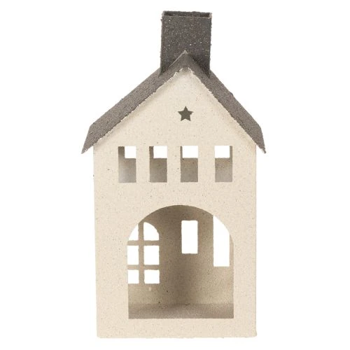 Dekohaus aus Metall mit Schornstein und Fenstern 24cm beige-grau | Floristik24.at