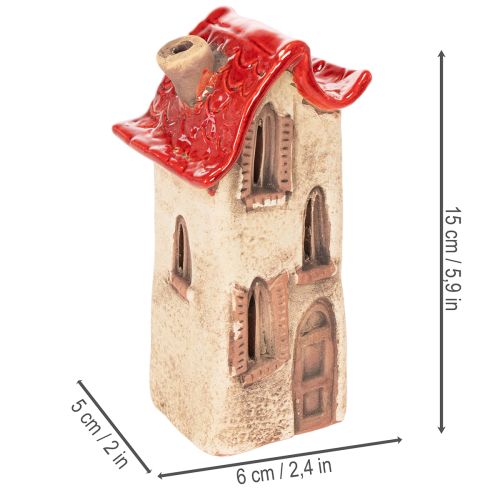 Keramik Lichthäuschen 15cm Handbemalt mit Rotem Dach 2er-Set für Innenbereich | Floristik24.at