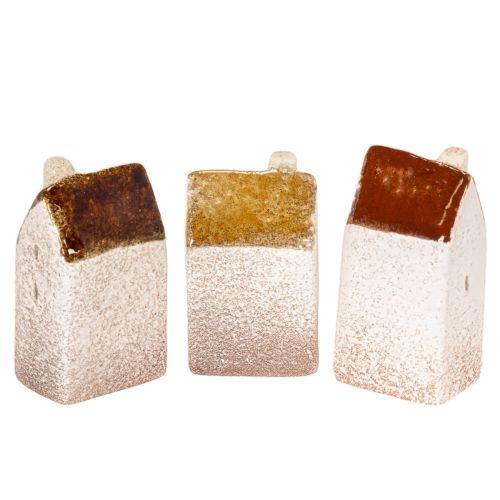 Dekohaus Set aus Keramik, Braun, 9 cm, 3-teilig | Floristik24.at