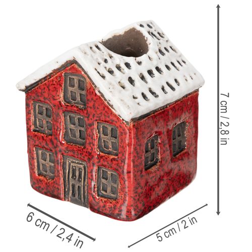 Kerzenständer aus Keramik in Hausform mit verschneitem Dach 7 cm Rot und Beige 2 Stück | Floristik24.at