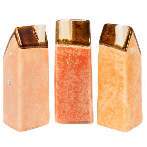 Dekohaus Set aus Keramik 14 cm mit Fenstern in warmen Farben, 3 Stück | Floristik24.at