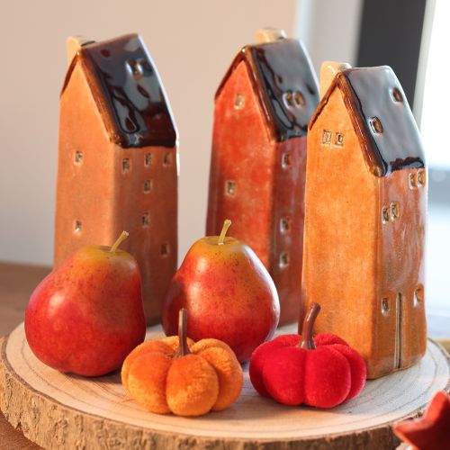 Dekohaus Set aus Keramik 14 cm mit Fenstern in warmen Farben, 3 Stück | Floristik24.at