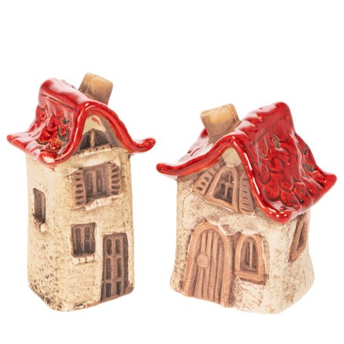 Keramik-Dekohäuser Mini-Set 8cm Rot-Beige 2-teilig bestellen | Floristik24.at