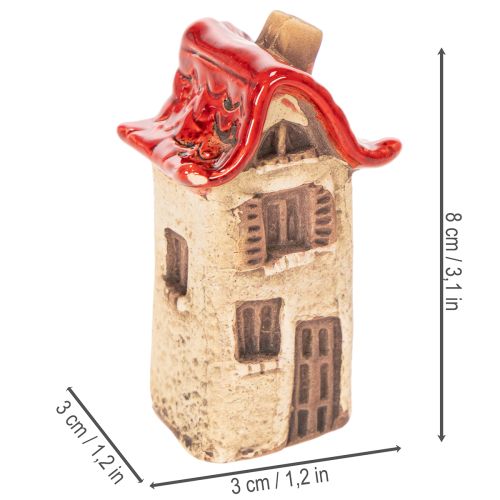 Keramik-Dekohäuser Mini-Set 8cm Rot-Beige 2-teilig | Floristik24.at