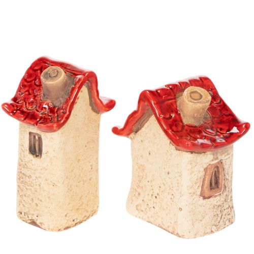 Keramik-Dekohäuser Mini-Set 8cm Rot-Beige 2-teilig | Floristik24.at