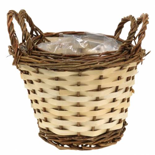 Floristik24 Pflanzgefäß Osterkorb mit Henkeln Rund Creme, Braun Ø15/18cm 2er-Set