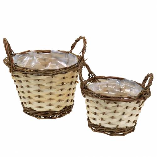 Pflanzgefäß Osterkorb mit Henkeln Rund Creme, Braun Ø15/18cm 2er-Set