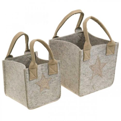 Floristik24 Deko-Übertopf Filz Tasche Weihnachtsdeko Beige 20/16cm 2er-Set