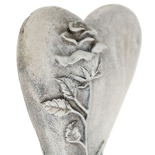 Floristik24 Herz mit Rose Grau 16,5cm x 10cm 2St