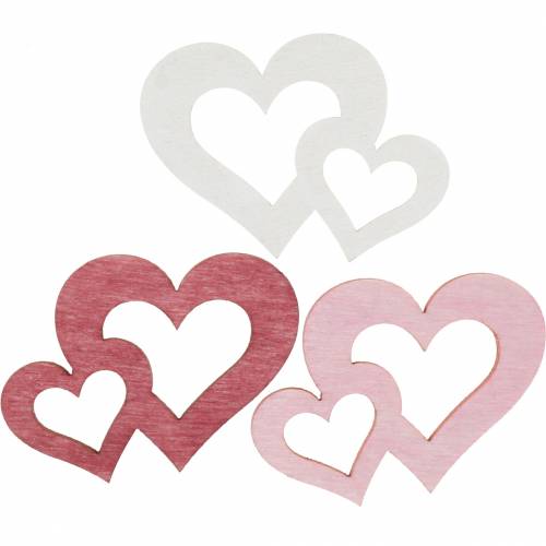 Floristik24 Holzherzen, Streuartikel für Tischdeko, Valentinstag, Hochzeitsdeko, Doppelherz 72 St