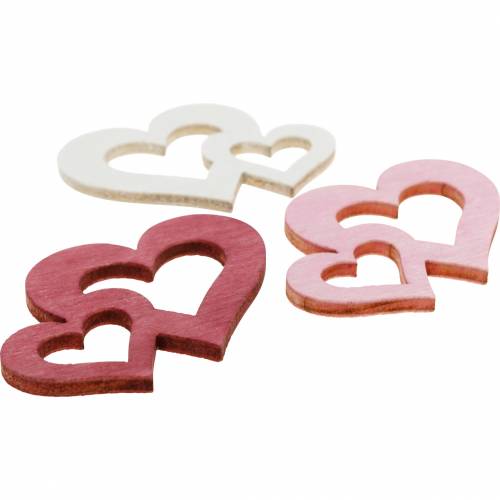 Floristik24 Holzherzen, Streuartikel für Tischdeko, Valentinstag, Hochzeitsdeko, Doppelherz 72 St
