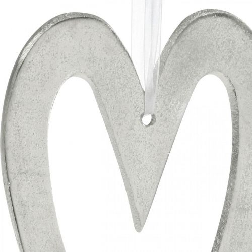 Floristik24 Deko Herz zum Aufhängen Silbern Aluminium Hochzeitsdeko 22×12cm